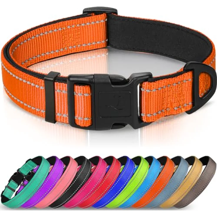 Joytale Hundehalsband M, Gepolstert aus Neopren Nylon, Verstellbar, Reflektierend, Orange – Bild 1