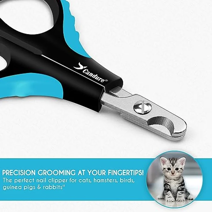 Candure Profi Krallenschere für Hunde und Katzen, Edelstahl Nagelknipser mit Nagelfeile, ergonomisches Design, klein (XS), blau – Bild 2