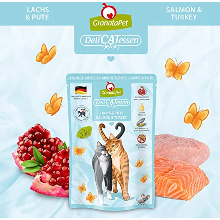 GranataPet DeliCatessen Multipack 1, Nassfutter für Katzen, ohne Getreide, hoher Fleischanteil, 6 x 85 g (Kalb, Kaninchen, Lachs, Meeresfrüchte, Lamm, Truthahn, Ente, Geflügel, Wild, Thunfisch) – Bild 2