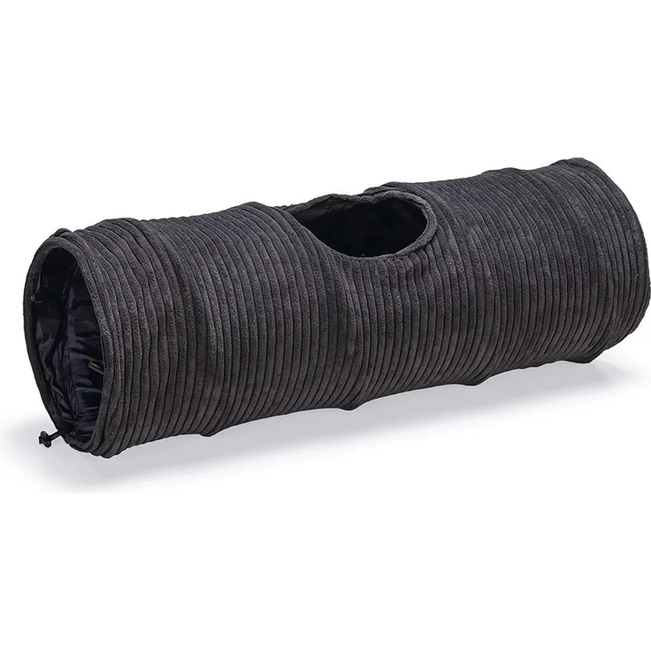 Designed by Lotte Katzentunnel RIBBED, anthrazit, 3 Öffnungen und stabile Metallringe, 25x75cm