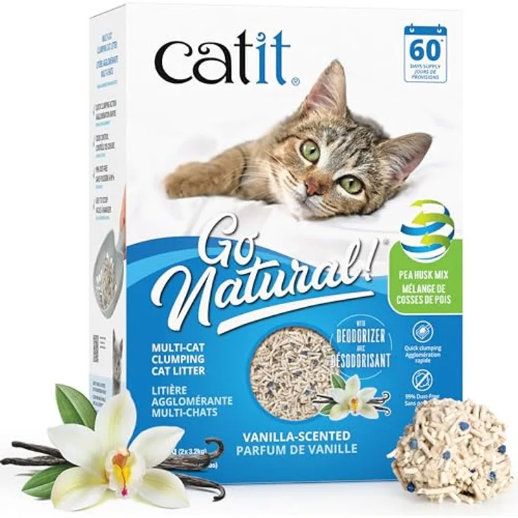 Catit Go Natural, Klumpendes Katzenstreu aus Erbsenhülsen, 99% staubfrei, Vanilleduft, 6,4kg