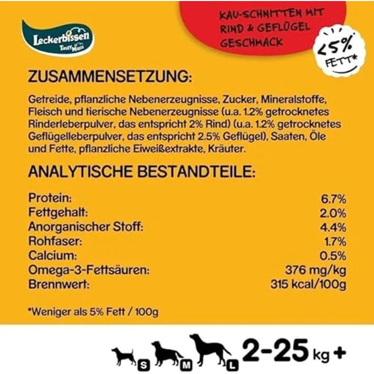 Pedigree Leckerbissen Kau-Schnitten mit Rind und Geflügel, proteinreicher Hundesnack mit Vitaminen, 155g – Bild 3