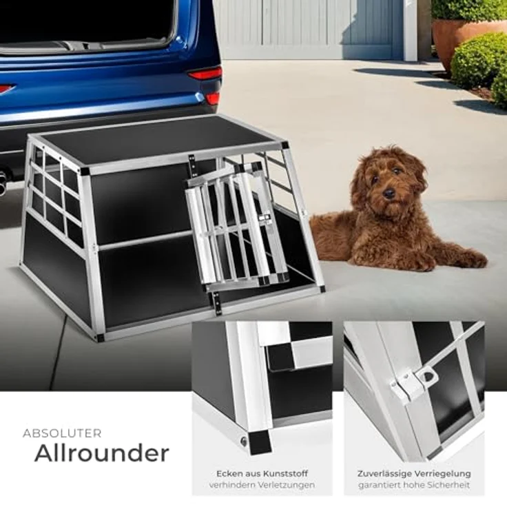 tectake® Hundebox Auto, Aluminium Doppel Hundetransportbox für bis zu 2 Hunde, leicht und stabil, 89 x 69 x 50 cm – Bild 5
