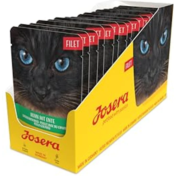 JOSERA Filet Huhn mit Ente, Premium Nassfutter für Katzen, 40% Hühnerfilet, getreidefrei, 16 x 70 g im Frischebeutel – Bild 1