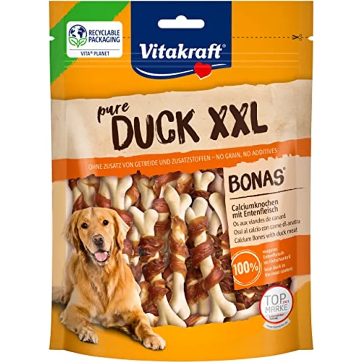Vitakraft Entenfleischstreifen XXL, Hundesnack mit magerem Entenfleisch, 250 g im wiederverschließbaren Beutel, ohne Zucker und Zusatzstoffe