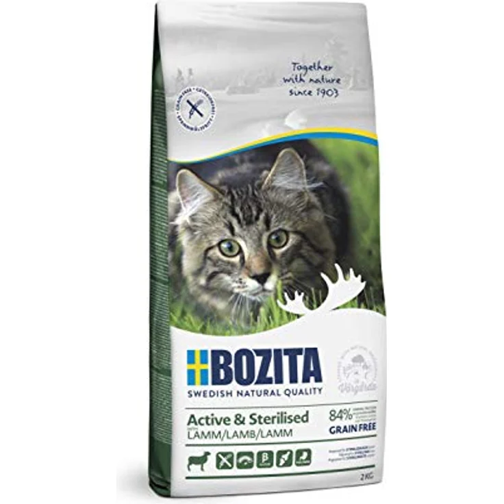 Bozita Active & Sterilised Katzentrockenfutter mit Lamm, getreidefreies Futter für sterilisierte, aktive Katzen, 33% Protein, 20% Fett, 2 kg, ohne Zucker & ohne Gentechnik – Bild 1