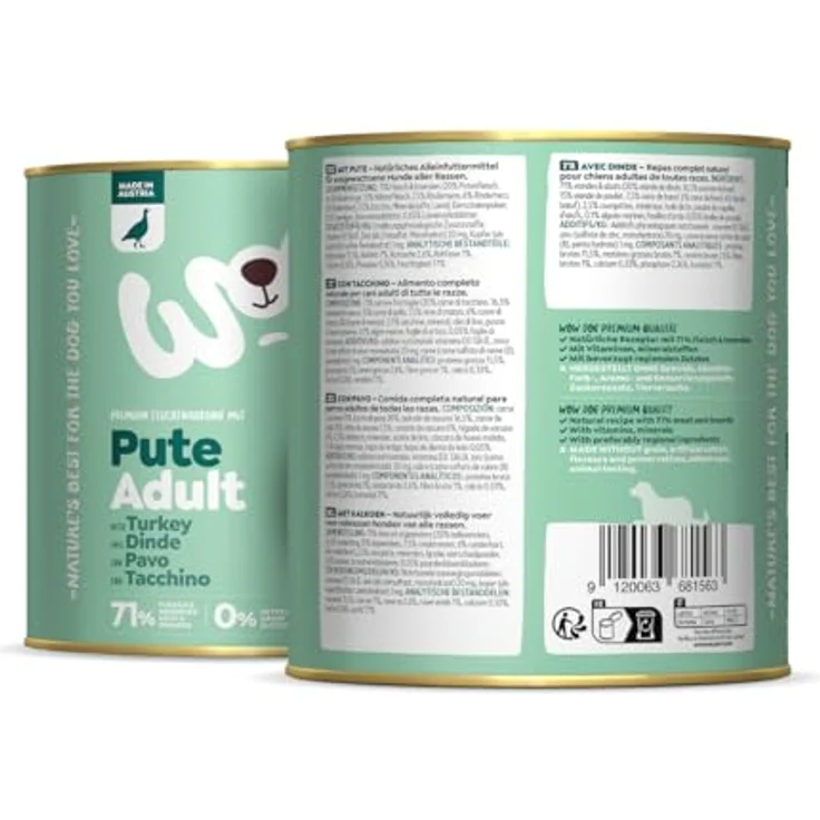 WOW Adult 6 x 800 g Pute, Hunde-Nassfutter mit hohem Fleischanteil, getreidefrei und ohne Zuckerzusatz – Bild 2