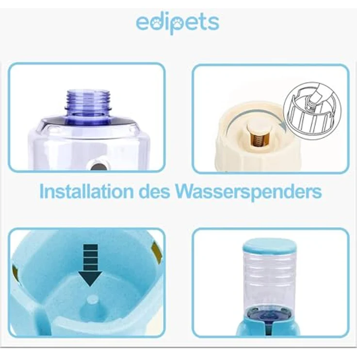 Edipets Automatischer Futterspender für Katzen und Hunde, 2 Einheiten, 3.8L, Futter- und Wasserspender, Blau – Bild 2