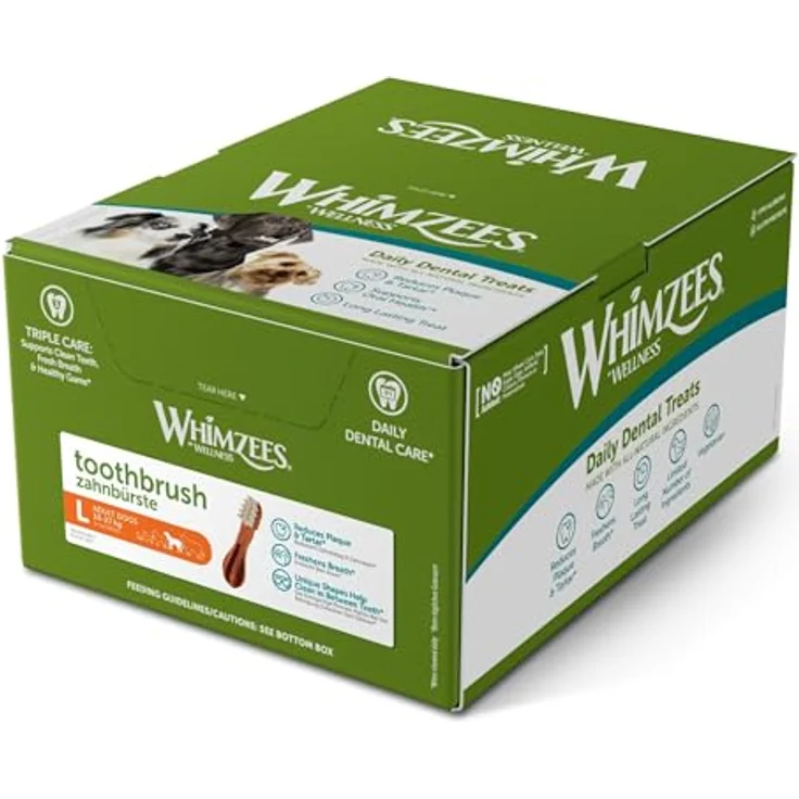 WHIMZEES Zahnbürste Größe L, glutenfreier und vegetarischer Hundesnack zur Plaque- und Zahnsteinbeseitigung, 30 Stück im Display, 1.8 kg – Bild 3