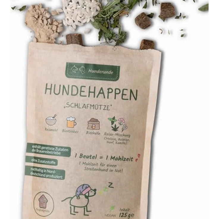 Hunderunde Hundehappen Schlafmütze, vegane Hundeleckerli mit Hanf, Baldrian & Kamille, 3x125 g, glutenfrei & beruhigend, ideal für sensible Hunde – Bild 1