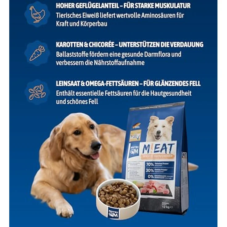 NutriQM® Meat Sensitiv Hundefutter trocken, getreidefrei – Monoprotein Huhn, mit ITW-Tierwohl-Siegel, 12 kg, hoher Fleischanteil, Made in Germany – Bild 4