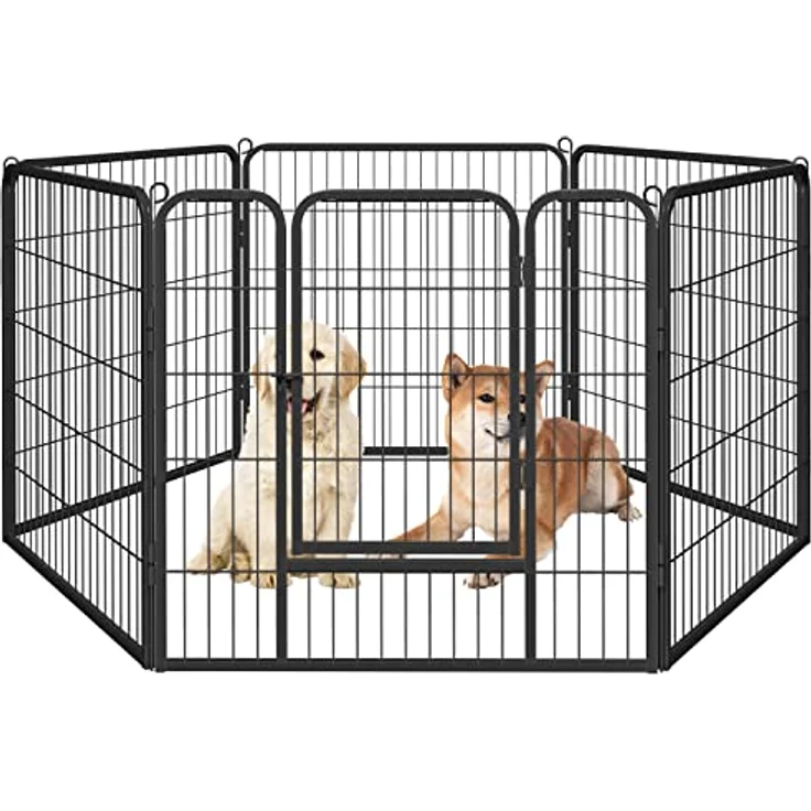 Yaheetech Welpenlaufstall Metall Freilaufgehege, 6 Paneele, 80 cm hoch, klappbar mit Tür und Verriegelung für Hunde, Katzen, Welpen und Kleintiere – Bild 1