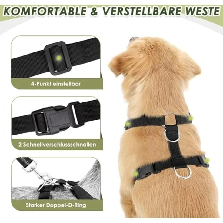 SlowTon Hundegeschirr mit Sicherheitsgurt für Auto, Doppellagiges atmungsaktives Latex-Netzgewebe, Schwarz, Größe S – Bild 2