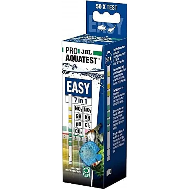 JBL PROAQUATEST EASY 7in1, Aquarienwasser-Teststreifen zur Kontrolle von 7 Wasserwerten, 50 Teststreifen