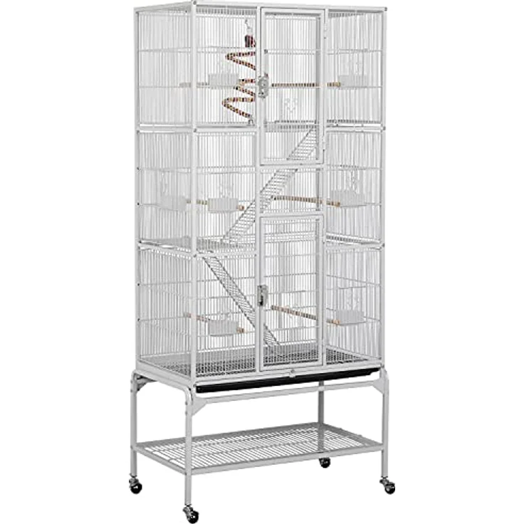 Yaheetech Deluxe Vogelkäfig für Papageien und Wellensittiche, stabile Metallkonstruktion, 77 x 46 x 175,5 cm, abnehmbarer Unterbau mit 360° Schwenkrädern – Bild 1