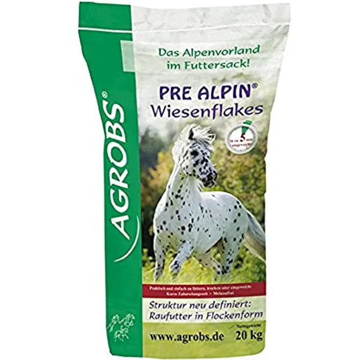 Agrobs Pre Alpin Wiesenflakes, Grundfutter (100% Heuersatz) für Pferde, 20 kg Packung