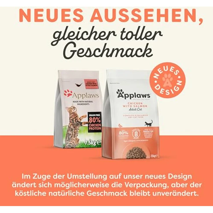 Applaws Katzentrockenfutter Adult, Huhn mit extra Lachs, getreidefrei, hypoallergen, 7,5 kg Packung – Bild 2
