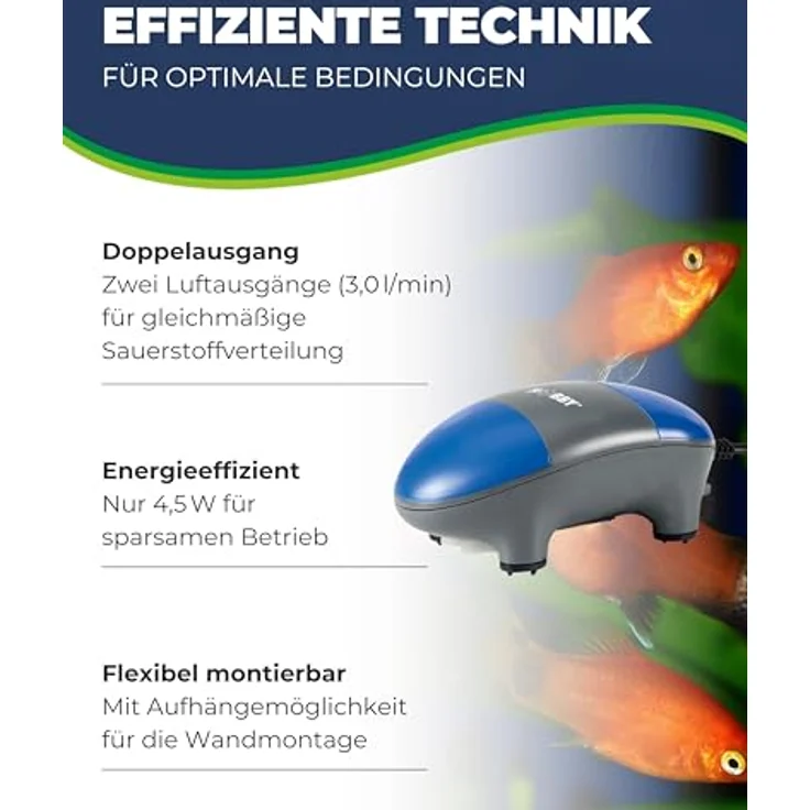 HOBBY Aquaristik Bubble Air Pump 400, Luftpumpe für Aquarien 200–400 l, 4,5 W, 2 × 3,0 l/min Förderleistung, leise, vibrationsarm, für Süß- & Meerwasseraquarien – Bild 3
