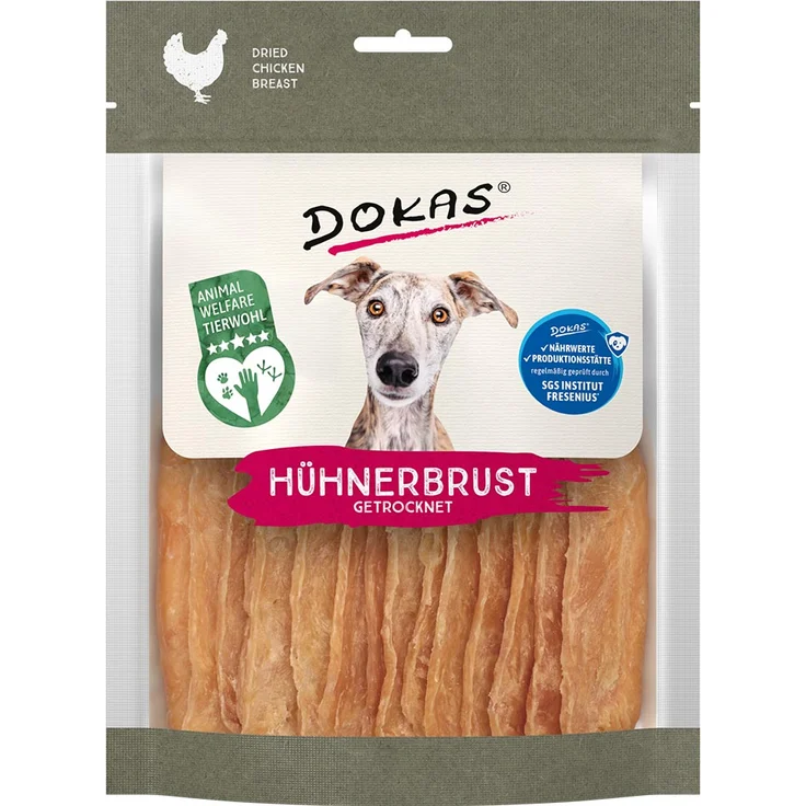 Dokas Hühnerbrust getrocknet, 100% Hühnerfilet, fettarmer Hundesnack, 170g – Bild 1