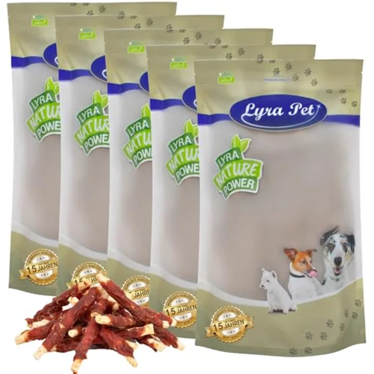 Lyra Pet® 5 kg Kaurollen mit Entenbruststreifen, fettarmer Kausnack für Hunde, proteinreich und gut verträglich