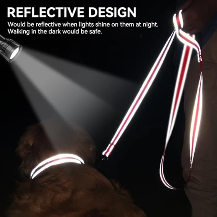 Joytale Hundeleine für Große und Mittelgroße Hunde, Doppelseitig Reflektierende Nylonleine mit Gepolstertem Griff, 1,8m x 2,5cm, Rot – Bild 4