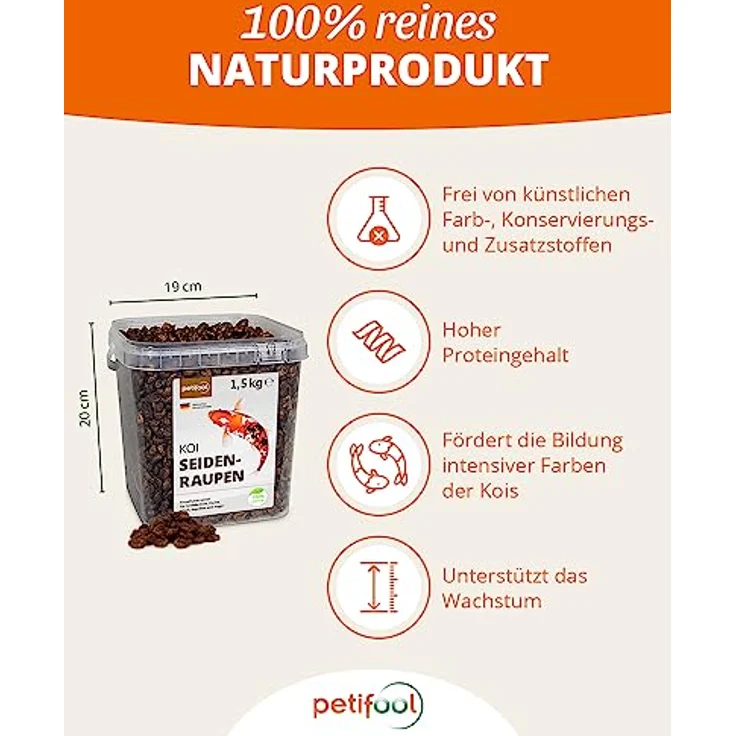 petifool Koi Seidenraupen 1,5kg – getrocknete Seidenraupen, 100% natürlich, proteinreicher Insektensnack für Schildkröten, Fische, Vögel und Reptilien – Bild 2