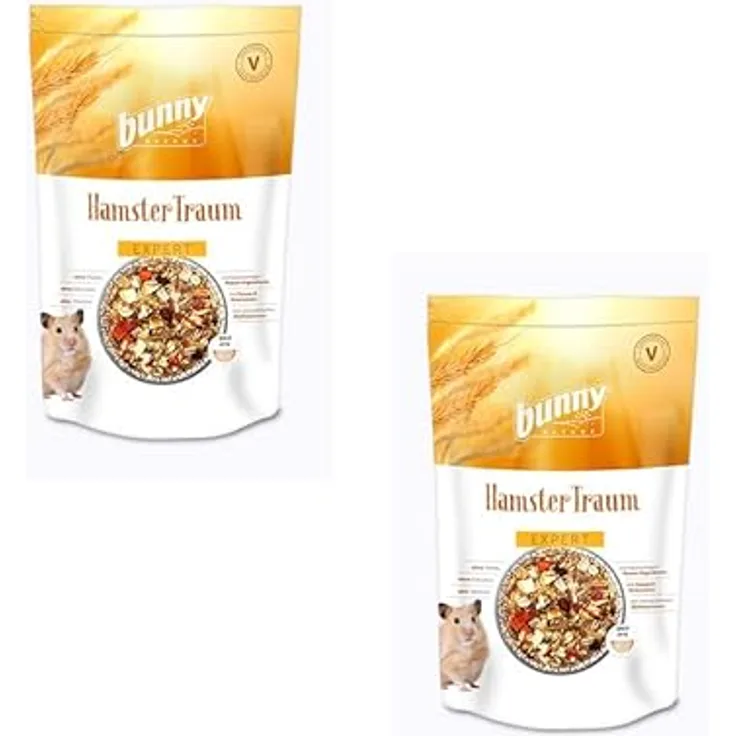Bunny HamsterTraum Expert, Alleinfuttermittel für Hamster ohne Pellets, Doppelpack 2 x 500 g mit Mehlwürmern und Vitaminen