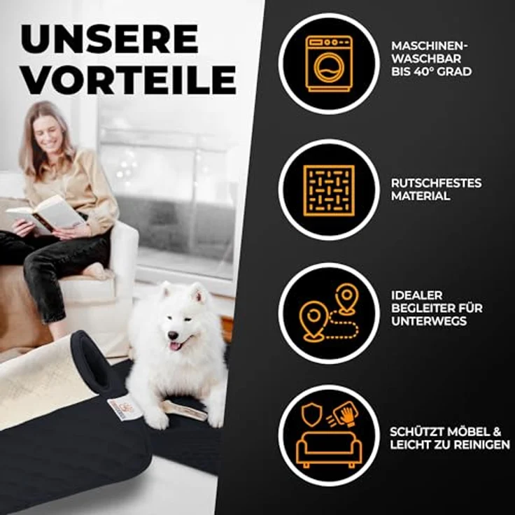 SympaTierisch wasserdichte Hundedecke, robuste Hundematte für Sofa & Bett, rutschfest, waschbar, 205 x 130 cm, schwarz – Bild 5