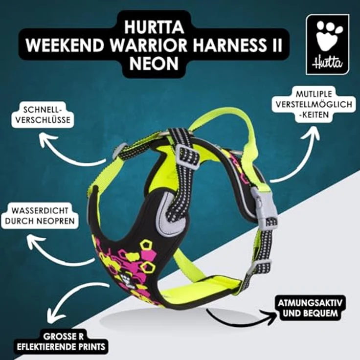 Hurtta Weekend Warrior Neon Hundegeschirr II, reflektierend mit 3M-Reflektoren, Licorice (Lakritz), 75-100 cm – Bild 2