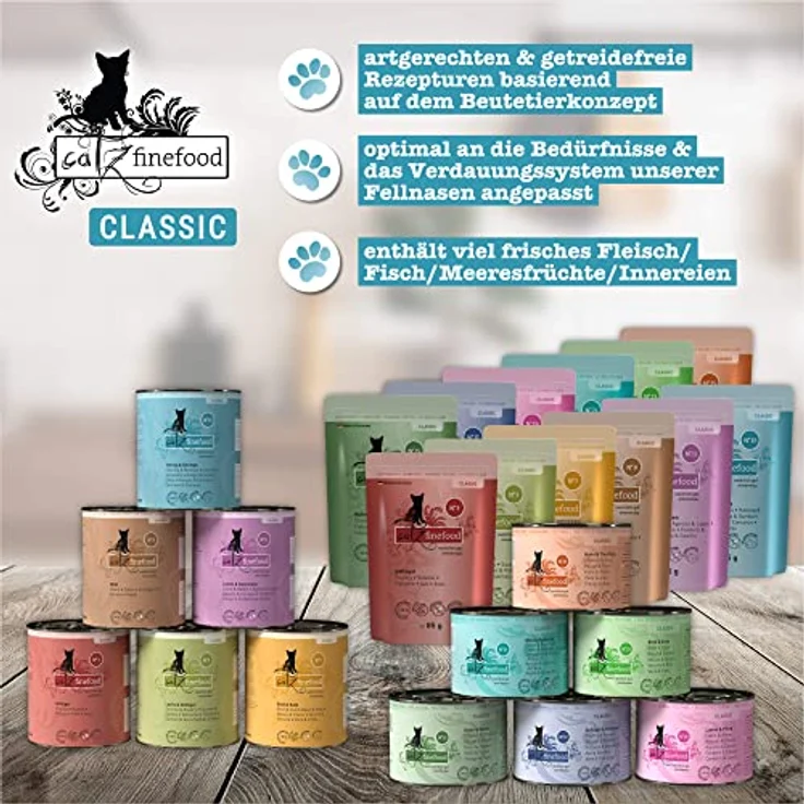 catz finefood N° 13 Hering & Shrimps, 6 x 800g Dosen, feine Feinkost mit Kürbis & Aloe Vera, ohne Konservierungsstoffe – Bild 3