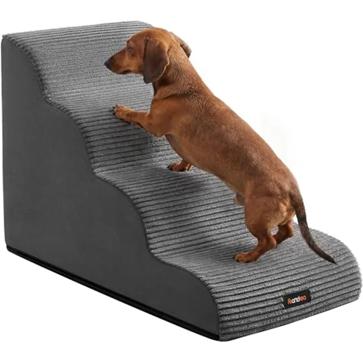 Feandrea Hundetreppe PPS004GN01, 4-stufige Haustiertreppe für kleine Hunde, rutschfest, wasserdicht, abnehmbarer waschbarer Bezug, schiefergrau – Bild 1