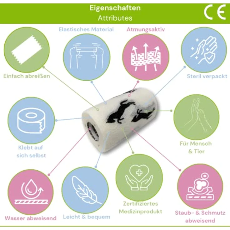 LisaCare Haftbandage selbstklebend, 3er Set elastische Pferdebandage, 10cm x 4,5m, atmungsaktiv, schmutz- und wasserabweisend, zertifiziertes Medizinprodukt – Bild 5