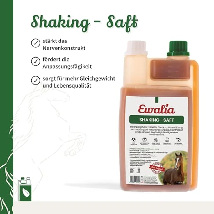 EWALIA Shakingsaft, Beruhigendes Ergänzungsfuttermittel für Pferde, 100% natürliche Kräuterformel, 3x1 Liter – Bild 2