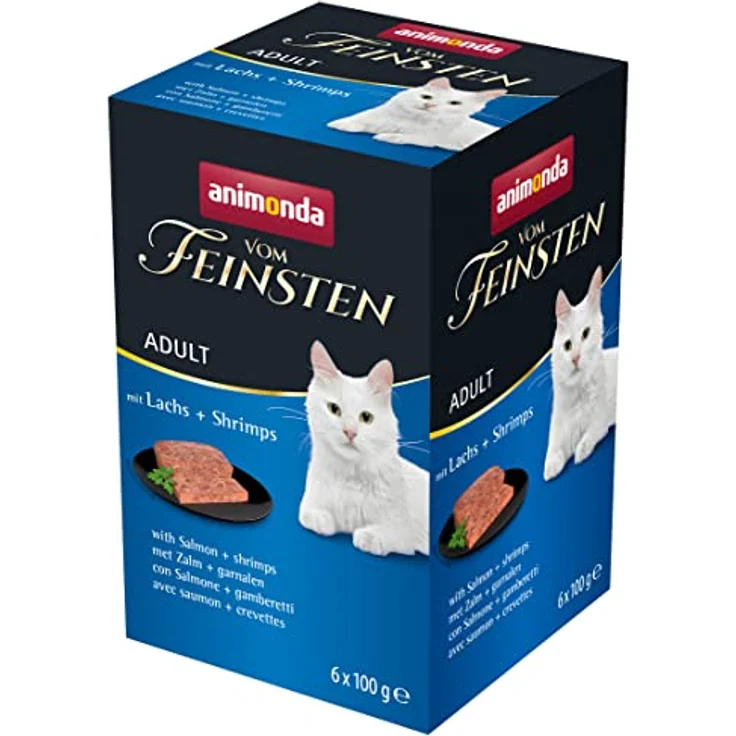animonda vom Feinsten Adult mit Lachs + Shrimps, Getreidefreies Nassfutter für Katzen, 6x100g – Bild 1
