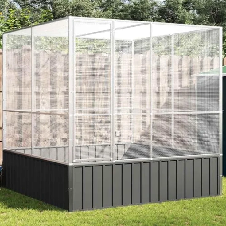 vidaXL Voliere, Vogelvoliere aus verzinktem Stahl mit Flügeltür, Haustierkäfig für Vögel, Kaninchen, Enten und Hühner, silber – Bild 2