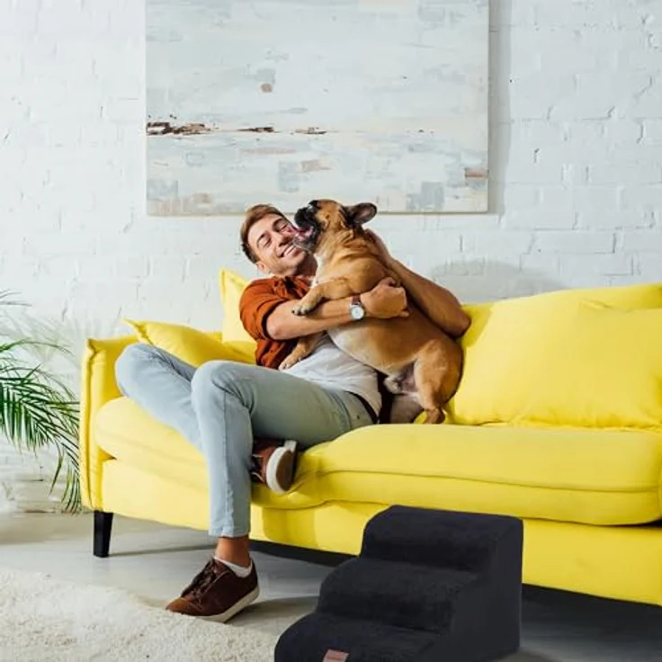 relaxdays Haustiertreppe Hundetreppe mit 3 Stufen, Schwarz, für Hunde und Katzen, bequeme Tritthöhe – Bild 4