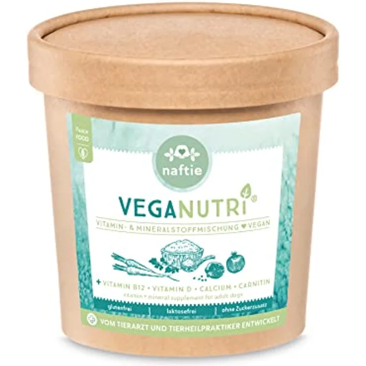 naftie VegaNutri Vitamin & Mineralien Mix für Hunde, veganes Futterzusatzpulver mit Multivitaminen & Mineralstoffen, 500g