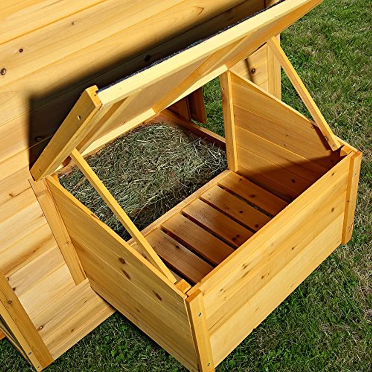 Mucola Hühnerstall 214x108x125 cm, rollbar aus massivem Holz Natur mit 2 Nestboxen, 4 Nistplätzen und wetterfestem Dach, Eiablage von außen zugänglich – Bild 3
