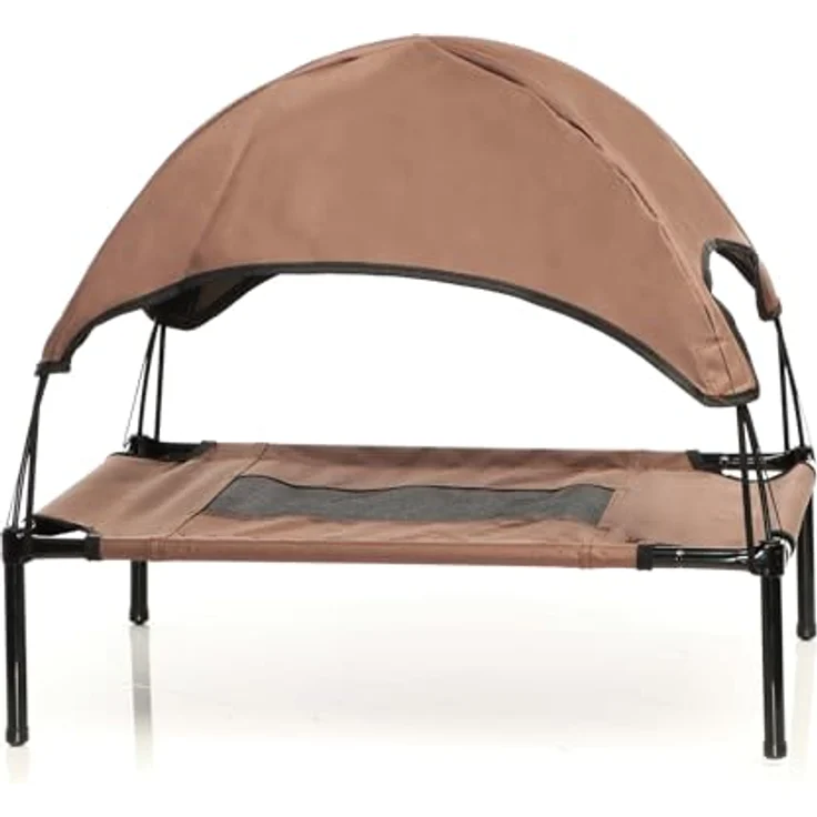 Wiltec Hundebett mit Dach, Braun, 91 x 76 x 16 cm, für Hunde bis 35 kg, wetterfestes Outdoor Schlafplatz mit Sonnendach – Bild 3