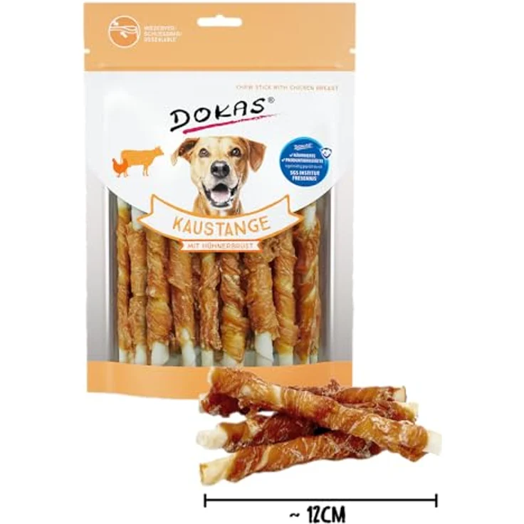 DOKAS Kaustange – Getreidefreier Premium Kausnack für Hunde, Rinderhaut umwickelt mit Hühnerbrust, 200 g (1er Pack) – Bild 2