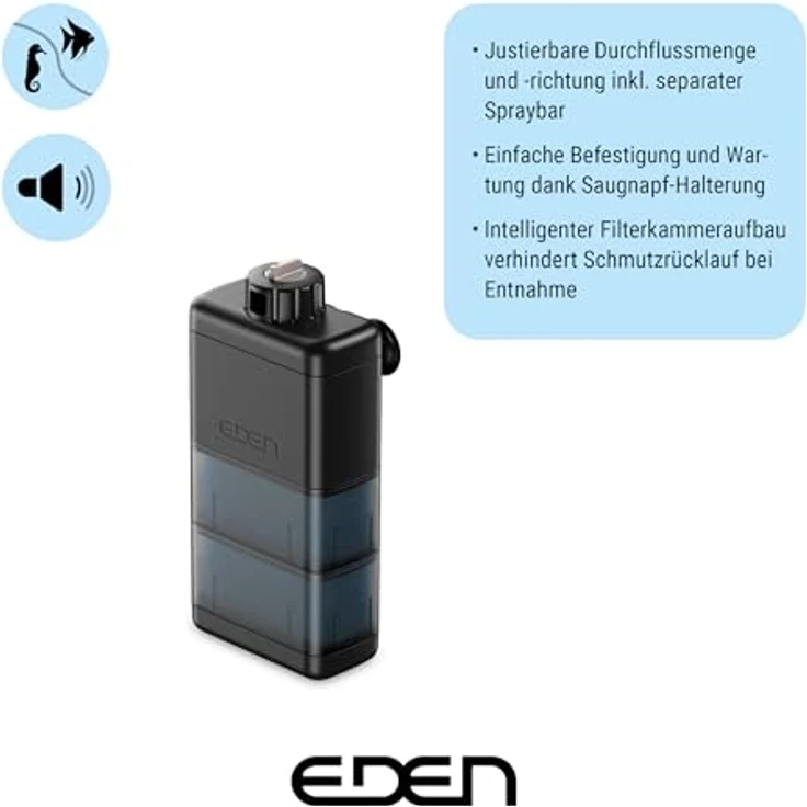Eden 93692 FIN X 100 Innenfilter für Aquarien bis zu 100 Liter, 450 l/h Durchflussrate, individuell steuerbar, einfache Wartung und sichere Befestigung – Bild 3