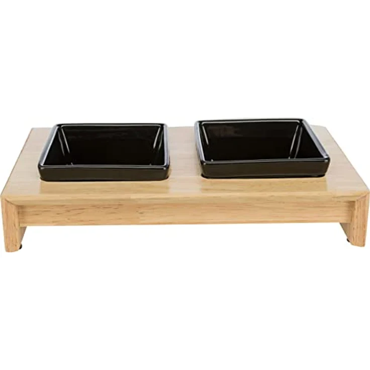 TRIXIE Napf-Set Keramik/Holz, 2 x 0,2 l, schwerer Napfhalter aus Hartholz, rutschfest - Schwarz – Bild 5