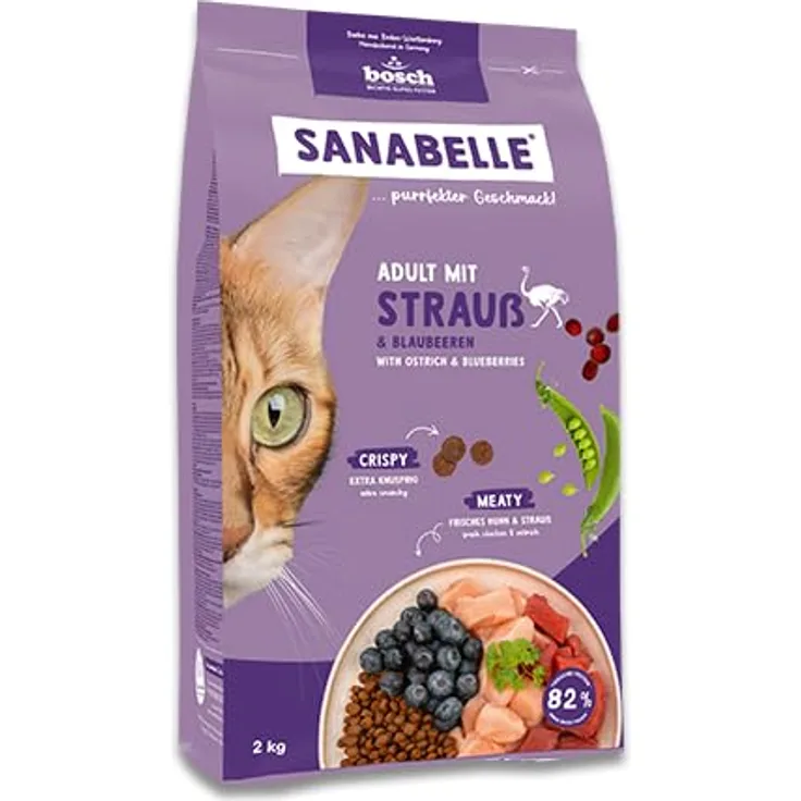 Sanabelle Trockenfutter Katze Adult mit Strauß, 8 kg - Hoher Fleischanteil, leicht verdaulich, reich an Proteinen, ohne Zucker und künstliche Zusatzstoffe