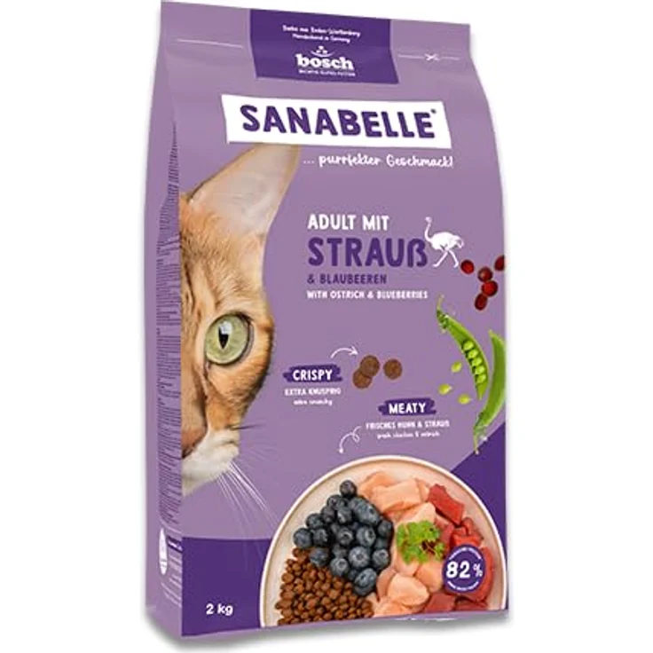 Sanabelle Trockenfutter Katze Adult mit Strauß, 2 kg - hoher Fleischanteil, leicht verdaulich, knusprige Kroketten, ohne Zucker und künstliche Zusatzstoffe – Bild 1