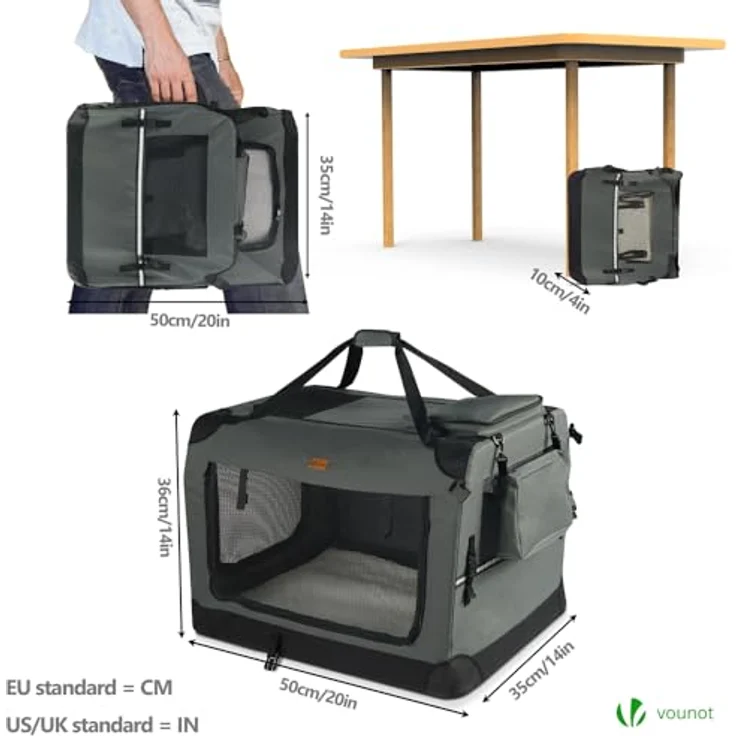 VOUNOT Faltbare Hundebox, Transportbox für Katzen und Hunde, atmungsaktiv mit Oxford-Gewebe und Metallrahmen, 50x35x36 cm, grau – Bild 4