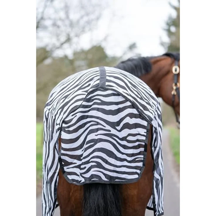 HKM 4668 Fliegendecke Zebra, Insektenschutzdecke mit Kreuzgurt, 100% Polyester, Schwarz-Weiß Zebradruck, 125 cm – Bild 5