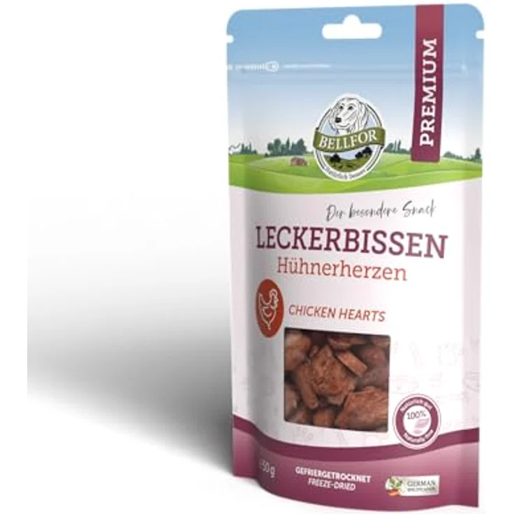 Bellfor Hühnerherzen, Gefriergetrockneter Hundesnack, 50 g, Getreidefrei, Proteinreich, ohne künstliche Zusätze – Bild 1