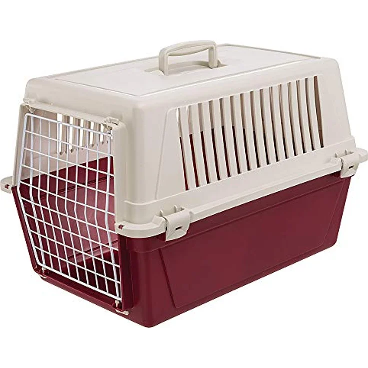Ferplast Atlas 30 EL, Katzentransportbox und Hundetransportbox bis 15 kg, Hartschalen, Eisentür, belüftet, 40x60xH 38 cm, Bordeaux – Bild 1
