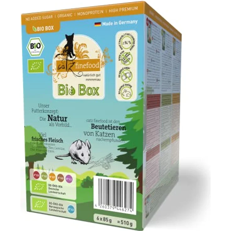 catz finefood Bio Katzenfutter MIX Paket, 6 x 85 g Nassfutter ohne Getreide & Zucker, 94% Fleischanteil, 6 Sorten (Lachs, Pute, Schwein, Rind, Ente, Huhn) – Bild 3