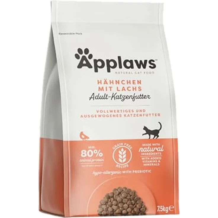 Applaws Katzentrockenfutter Adult, Huhn mit extra Lachs, getreidefrei, hypoallergen, 7,5 kg Packung